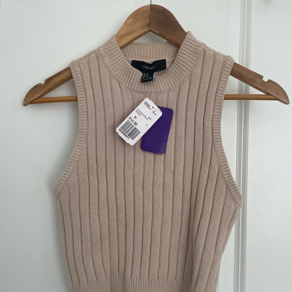 Tan Ribbed Sleeveless Sweater